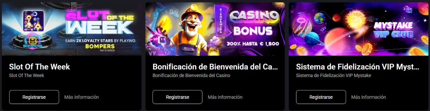 Mystake Casino Bonos y Promociones Mystake Casino con promociones de slots, bono de bienvenida y programa de fidelización VIP
